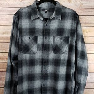 Uniqlo Men's L Flannel Shirt Grey Black Cotton EUC